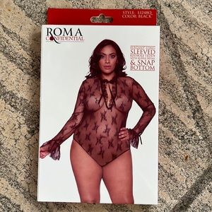 Plus Size Black Sheer Elegance Teddy With Ruffle & Snap Bottom.